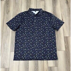 Golf Polo Relaxed Fit Casual Shirt Beach/Palm Tree Print Mens Size Large Stretch
